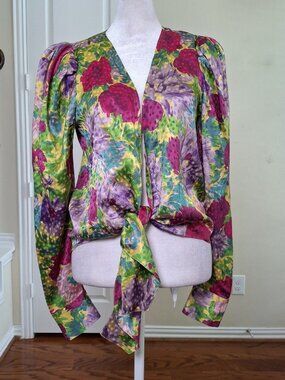Ronny Kobo Bianca Blouse Top Floral Women S Silk Tie Front Long Sleeve Party